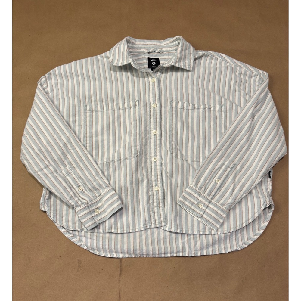 Vans Blue Striped Button Down Shirt Womens Medium